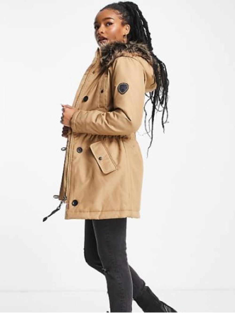 ONLY Women's Tan Faux-Fur Trim Parka